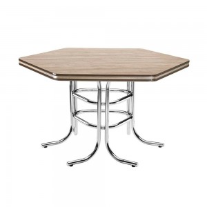 Mesa Brastubo ME-220 6 Lugares Fôrmica Sextavada Base Cromado Carvalho/Tabaco 