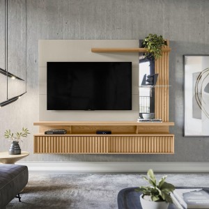 Painel Home Linea Brasil Maragogi Para TV até 60” 1 Porta Ripado com Espelho Carvalho/Off White 810006049/205239