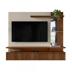 Painel Home Linea Brasil Maragogi Para TV até 60” 1 Porta Ripado com Espelho Freijó/Off White 810006049/205739