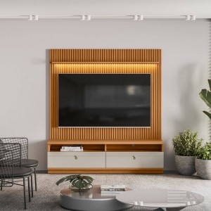 Painel Home Linea Brasil Ouro Preto Para TV até 75” + Kit Fita Led Ripado Nature/Off White 810010146/207039