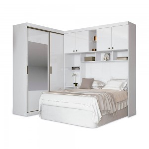 Quarto Compacto Casal Santos Andirá Paris Com Espelho 233x175cm Branco/Branco 148766E 