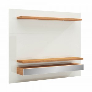 Home Suspenso Pradel Móveis TB108E 220cm 2 Gavetas Com Espelhos e LED TV até 65 Polegadas Off White/Freijó (WJ) (DE)