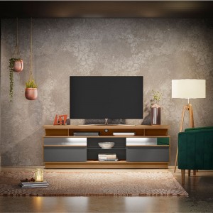Rack Linea Brasil Recife Para TV até 70” Amêndoa/Chumbo