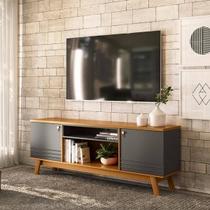 Rack Linea Brasil Colorado para TV até 75" 2 Portas Puxador Couro Nature/Chumbo 810003053/207063