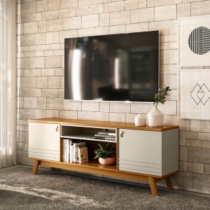 Rack Linea Brasil Colorado para TV até 75" 2 Portas Puxador Couro Nature/Off White 810003053/207039