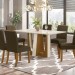 Conjunto de Mesa Henn Alfa Com 6 Cadeiras Vega 160x90cm com Tampo de Vidro Nature/Off White/Bege S209-127/S03-501 