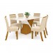 Conjunto de Mesa Henn Solus Com 6 Cadeiras Vega 160x90cm Com Tampo de Vidro Nature/Off White/Linho S202-127/S03-502