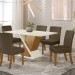 Conjunto de Mesa Henn Solus Com 6 Cadeiras Maris 160x90cm Com Tampo de Vidro Nature/Off White/Bege S202-127/S06-501