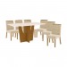 Conjunto de Mesa Henn Vértice Com 6 Cadeiras Tauá 160x80cm com Tampo de Vidro Nature/Off White/Linho S203-127/S04-502 