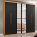 Guarda-Roupa Mapi Móveis Montreal 6 Portas 3 Gavetas com Espelho e Pés Amêndoa/Preto 9966-1