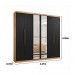 Guarda-Roupa Mapi Móveis Montreal 6 Portas 3 Gavetas com Espelho e Pés Amêndoa/Preto 9966-1