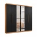 Guarda-Roupa Mapi Móveis Montreal 6 Portas 3 Gavetas com Espelho e Pés Amêndoa/Preto 9966-1
