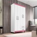 Guarda-Roupa Modena 4 Portas 2 Gavetas com Pés Branco/Azul/Rosa Flex