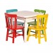 Conjunto Mesa Disamóveis Infantil Kids Colors Madeira Maciça 60x60cm Mesa Branca 4 Cadeiras Colorida