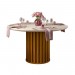 Conjunto de Mesa DJ Móveis Viena Redondo de Madeira e Vidro 136cm com 6 Cadeiras Diva Freijo/Off White-Ipê/Veludo Moca