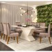 Conjunto de Mesa DJ Móveis Zafira com 8 Cadeiras Isis Madeira Com Estofado 200x100cm Off White/Ipê/Veludo Kraft 