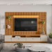 Conjunto Linea Brasil Rack + Painel + 2 Módulos Lateral Ouro Preto Ripado Nature/Off White 810010148-207039