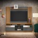 Conjunto Linea Brasil Rack Recife + Painel Aurora Para TV até 60” Amêndoa/Chumbo