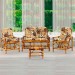 Conjunto Poltronas de Bambu Estofados Mendonça 4 Lugares com Almofadas Bege/Florido Marrom A04