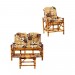 Conjunto Poltronas de Bambu Estofados Mendonça 4 Lugares com Almofadas Bege/Florido Marrom A04