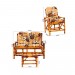 Conjunto Poltronas de Bambu Estofados Mendonça 4 Lugares com Almofadas Bege/Florido Marrom A04
