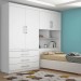 Dormitório Conjugado Solteiro Móveis Europa Lyon 4 Portas 3 Gavetas Com Cabeceira Baú Branco Acetinado 100% MDF13131.163