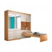 Dormitório Conjugado Solteiro Móveis Europa Lyon 4 Portas 3 Gavetas Com Espelho Com Cama Amêndoa/Off White 13130