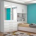 Dormitório Conjugado Solteiro Móveis Europa Lyon 4 Portas 3 Gavetas Com Espelho Com Cabeceira Baú Branco Acetinado 13132