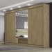 Guarda-Roupa Móveis Europa Toronto 3 Portas de Correr 6 Gavetas 1 Espelhada Amêndoa/Off White/Amêndoa 100% MDF 11172.183