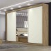 Guarda-Roupa Móveis Europa Toronto 3 Portas de Correr 6 Gavetas 1 Espelhada Amêndoa/Off White/Amêndoa 100% MDF 11172.183
