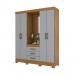 Guarda-Roupa Briz B24 Capelinha 4 Portas 3 Gavetas com Pés Espelho Nature/Cinza B24-166