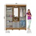 Guarda-Roupa Briz B24 Capelinha 4 Portas 3 Gavetas com Pés Espelho Nature/Cinza B24-166