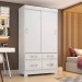 Guarda-Roupa Briz BE25 2 Portas de Correr 4 Gavetas Com Pés Branco/Branco/Rosa Chá BE25-66