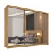 Guarda-Roupa Móveis Europa Braga 3 Portas de Correr 6 Gavetas 3 Espelhada Amêndoa 100% MDF 14293.8 