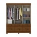Guarda-Roupa Briz BE21 3 Portas de Correr 6 Gavetas Com Espelho Com Pés Castanho HP/Castanho HP/Off White BE21-135