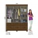 Guarda-Roupa Briz BE21 3 Portas de Correr 6 Gavetas Com Espelho Com Pés Castanho HP/Castanho HP/Off White BE21-135