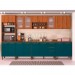 Cozinha Modulada 05 Casamia Toronto 15 Portas 3 Gavetas Com Tampo Paglia Noce Oro/Azul